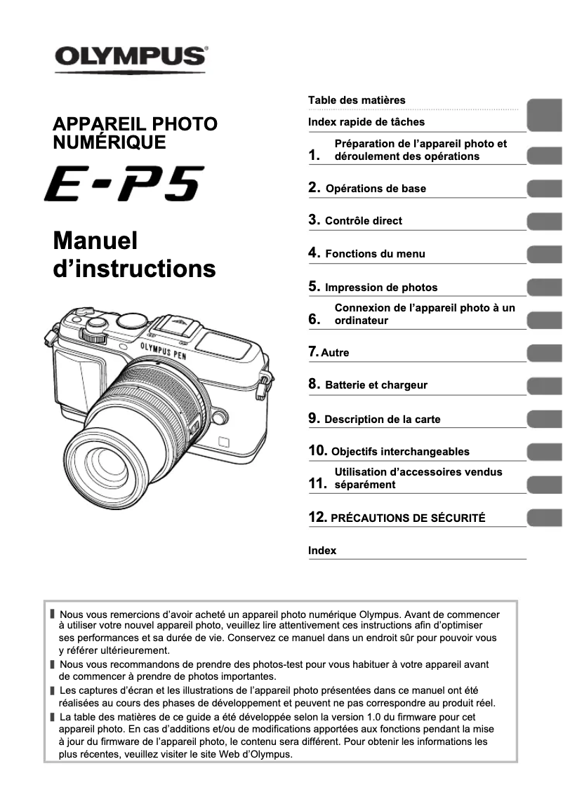 Imagen de la primera página del manual del dispositivo PEN E‑P5