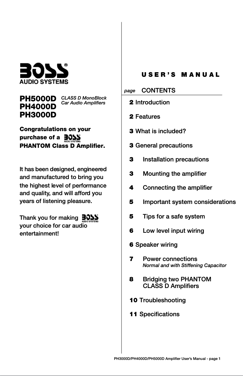 Page 1 de la notice Manuel utilisateur Boss PH5000D