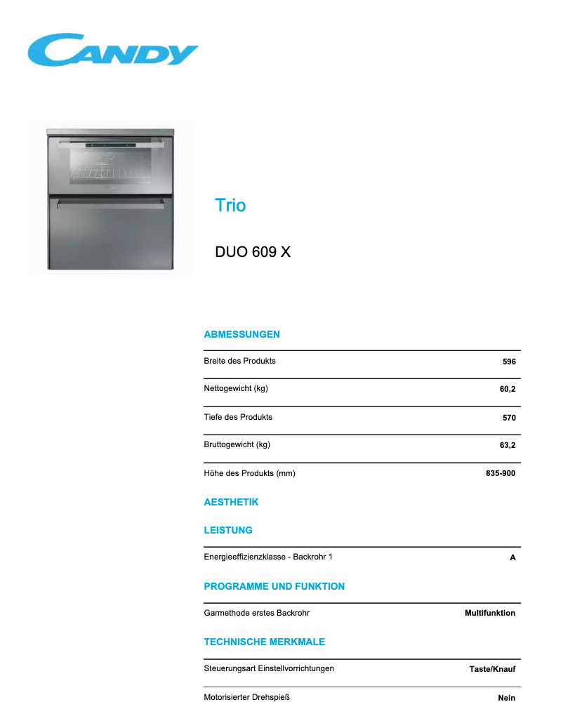Image de la première page du manuel de l'appareil DUO 609 X
