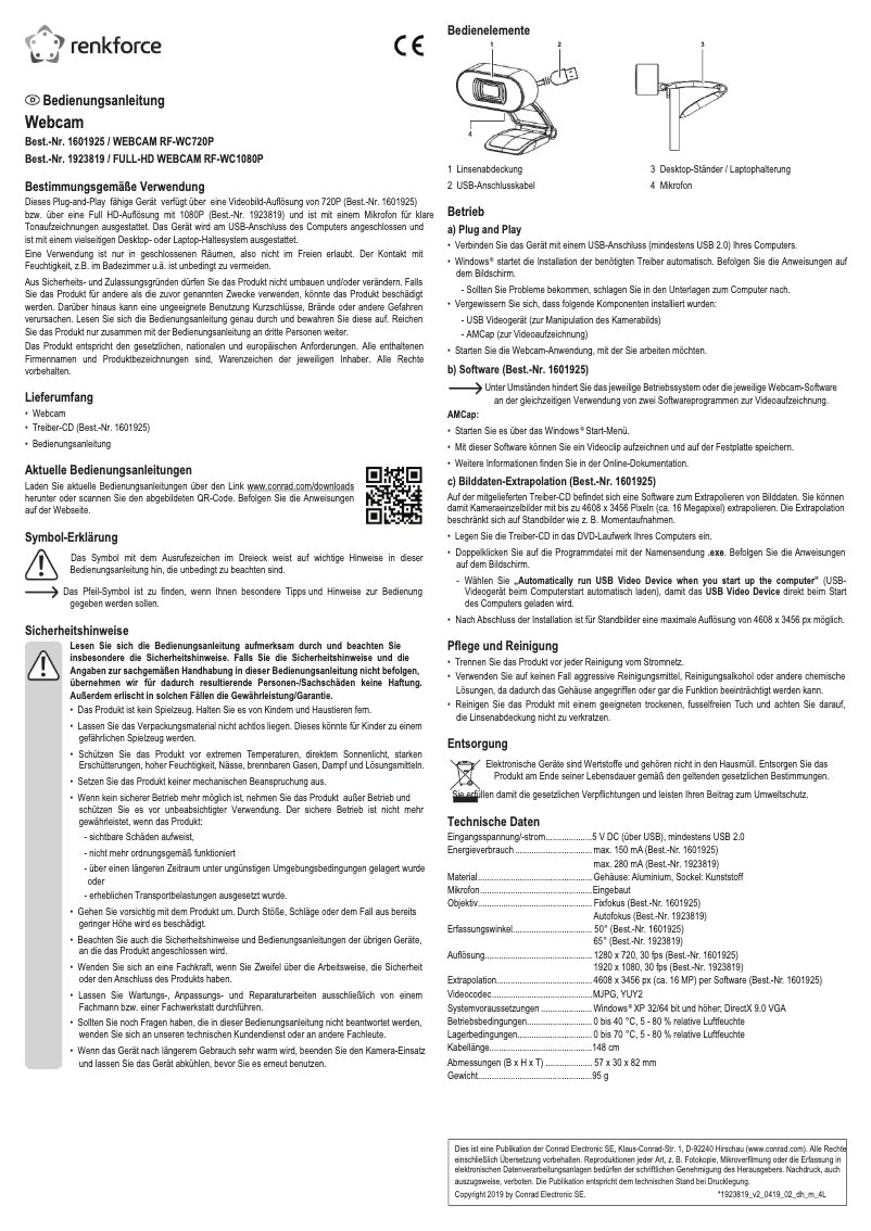 Page n°1 - Manuel utilisateur Renkforce RF-WC-720P