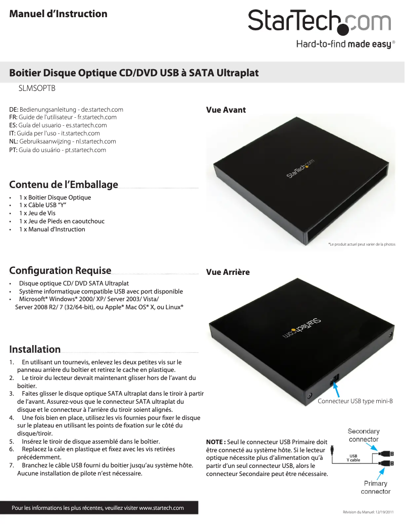 Page n°1 - Manuel utilisateur StarTech.com SLMSOPTB