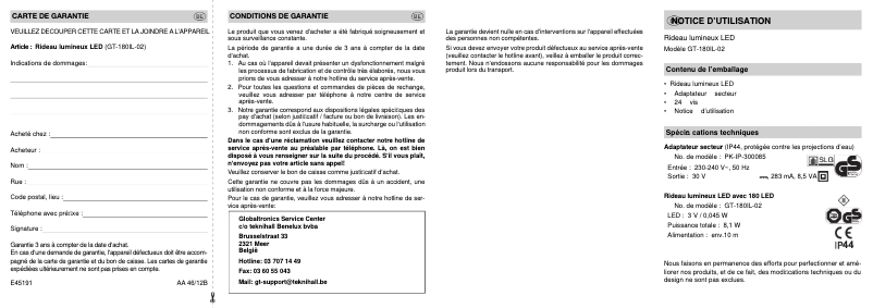 Page 1 de la notice Manuel utilisateur GlobalTronics GT-180IL-02
