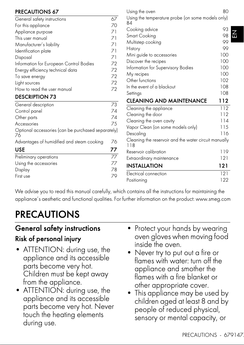 Page n°1 - Manuel utilisateur Smeg SO4104S4PG