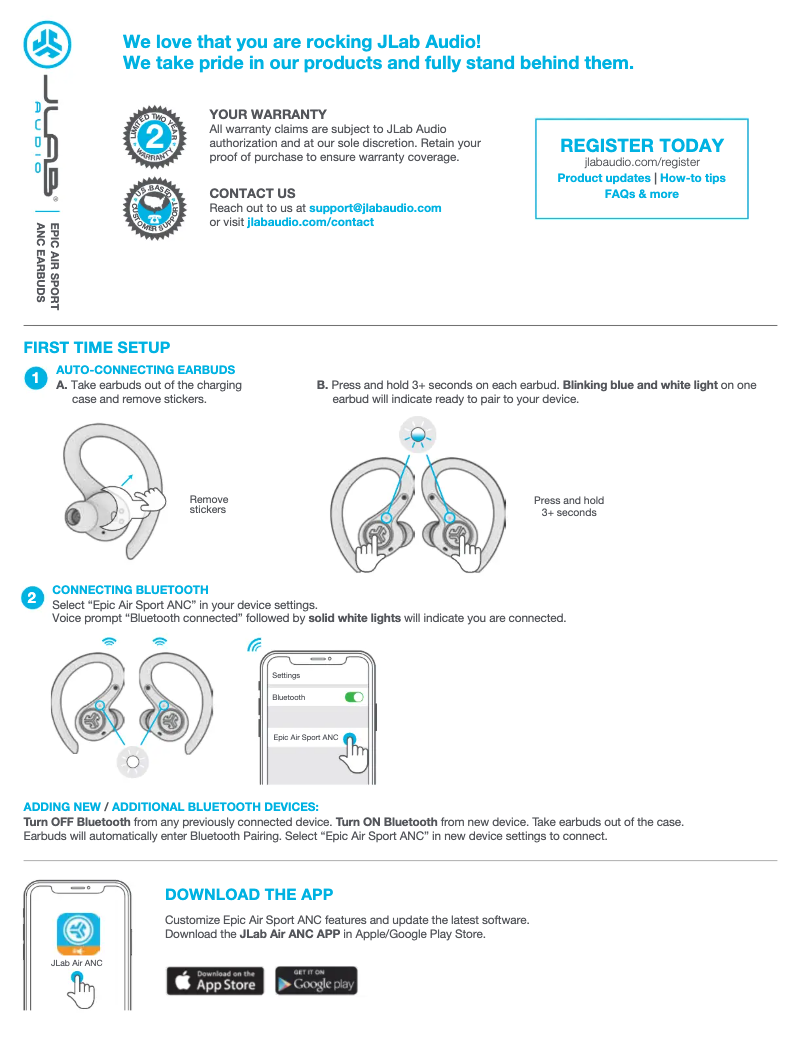 Image de la première page du manuel de l'appareil Epic Air Sport