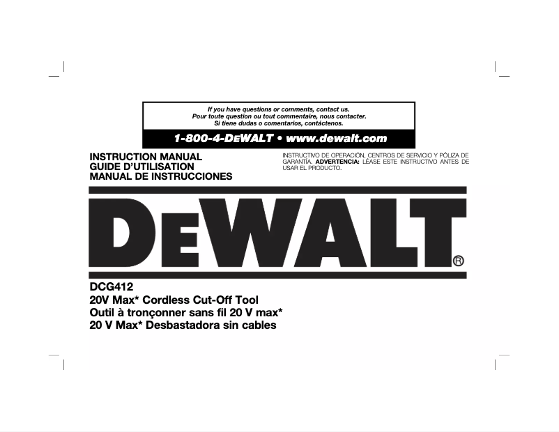 Page 1 de la notice Manuel utilisateur DeWalt DCG412M2