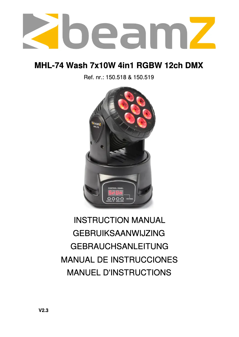 Page 1 de la notice Manuel utilisateur BeamZ MHL-74