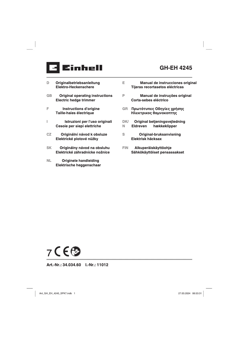Page 1 de la notice Manuel utilisateur Einhell GH-EH 4245