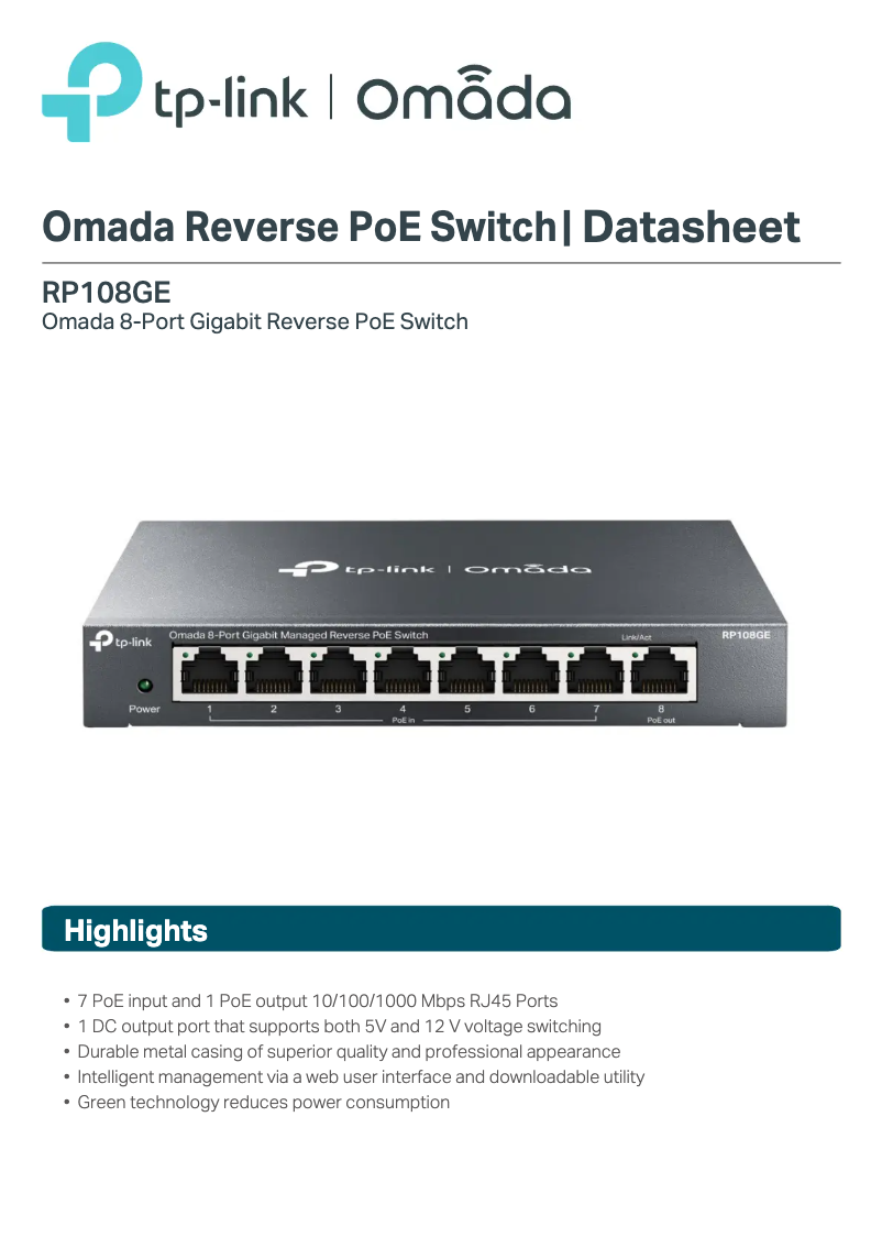 Image de la première page du manuel de l'appareil Omada RP108GE