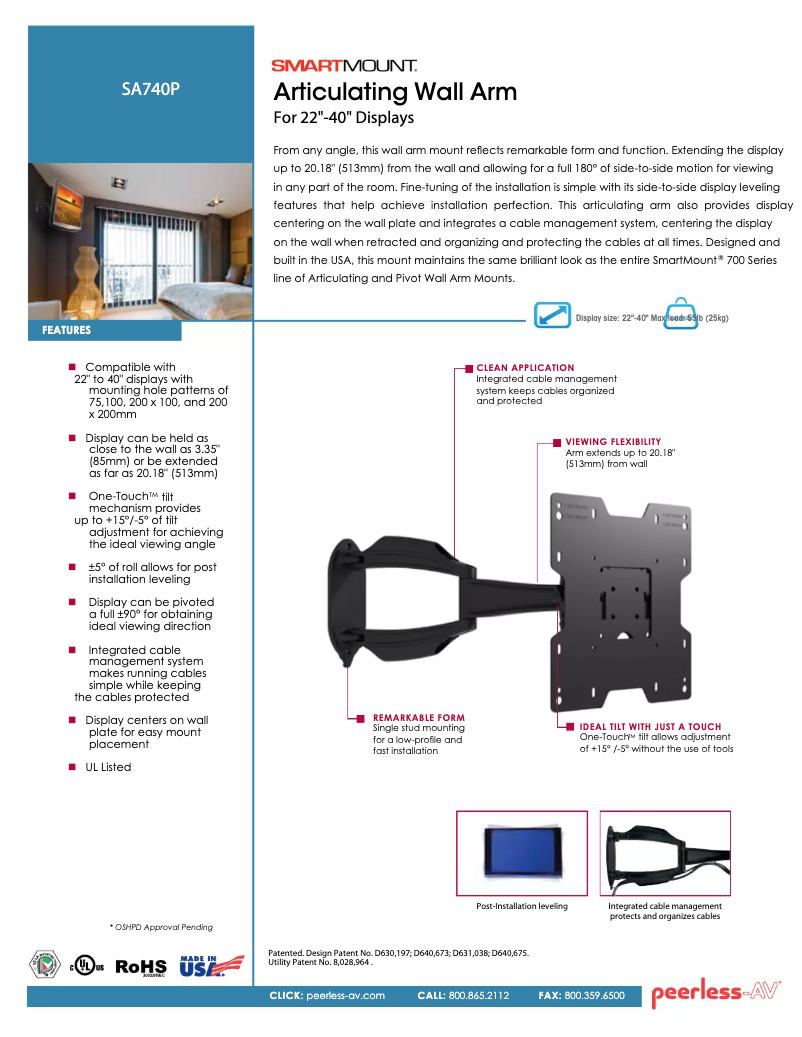 Página 1 del manual Manual de usuario Peerless-AV SA740P