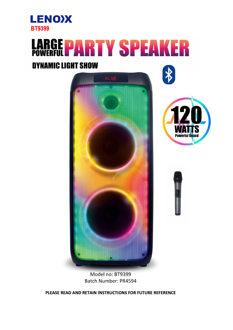 Page 1 de la notice Manuel utilisateur Lenoxx BT9399