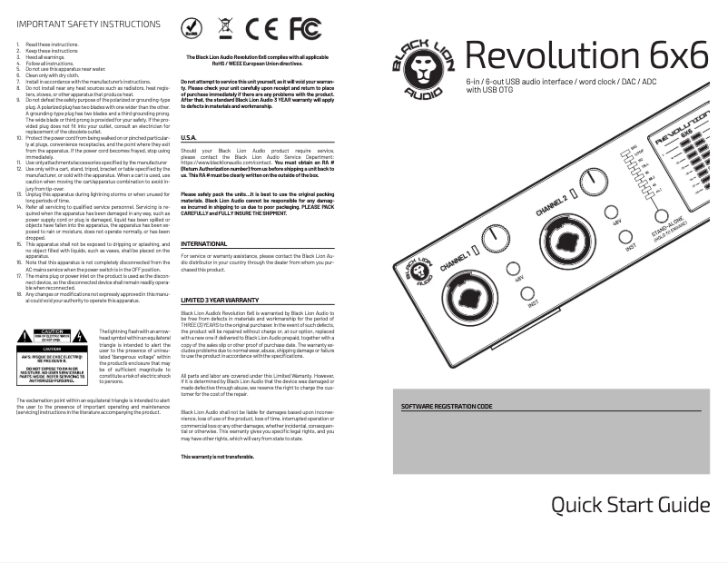 Page 1 de la notice Manuel utilisateur Black Lion Audio Revolution 6x6