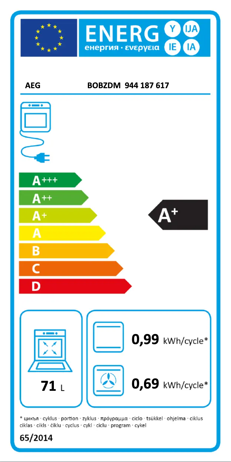 Page n°1 - Label énergétique AEG BOBZD