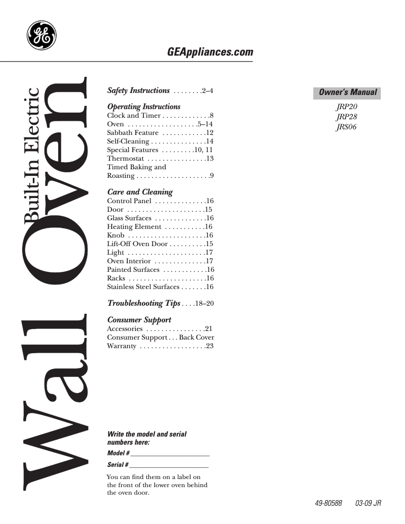 Página 1 del manual Manual de usuario GE JRP20BJBB