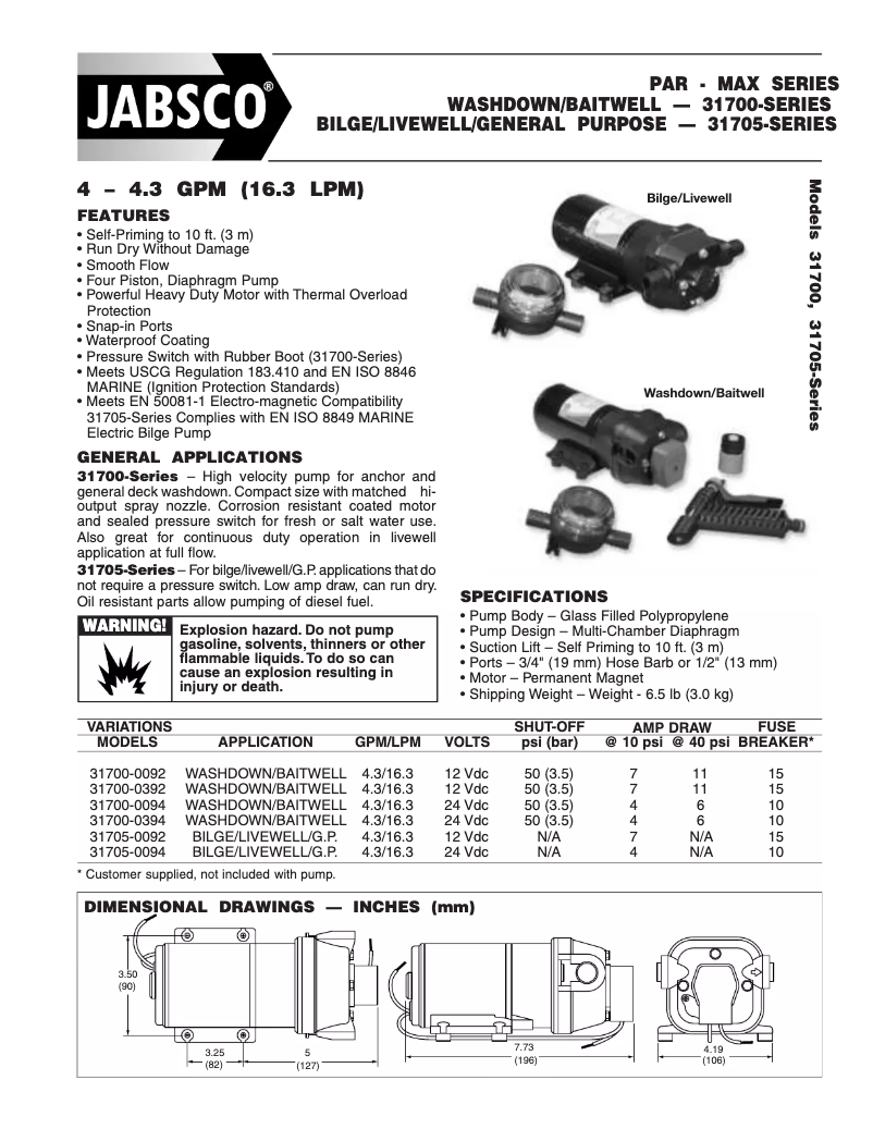 Page 1 de la notice Manuel utilisateur Jabsco Par Max 4