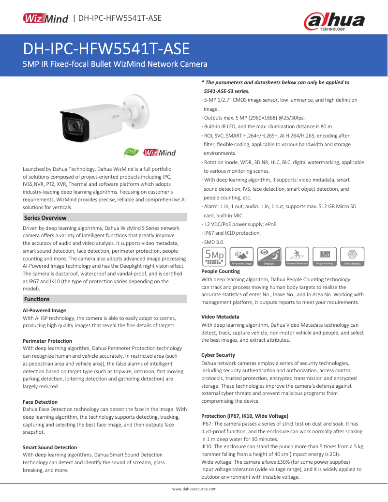 Page n°1 - Fiche technique Dahua Technology IPC-HFW5541T-ASE