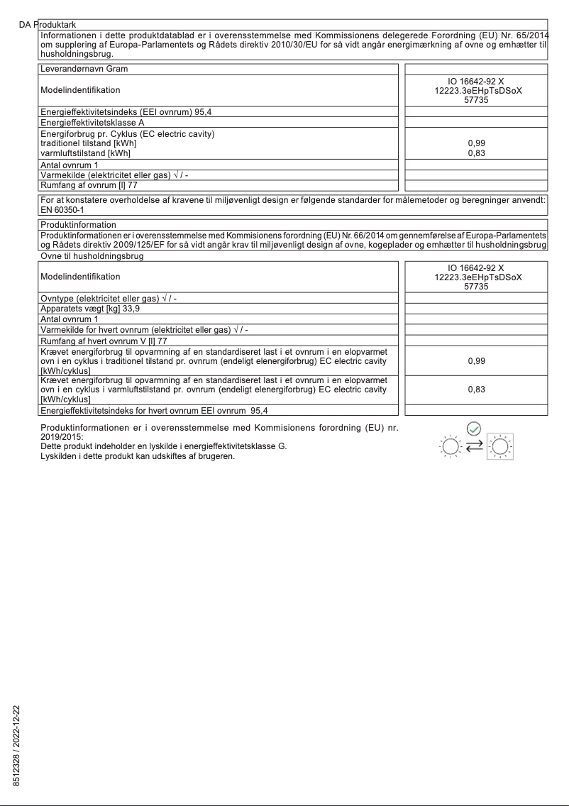 Page n°1 - Label énergétique Gram IO 16642-92 X