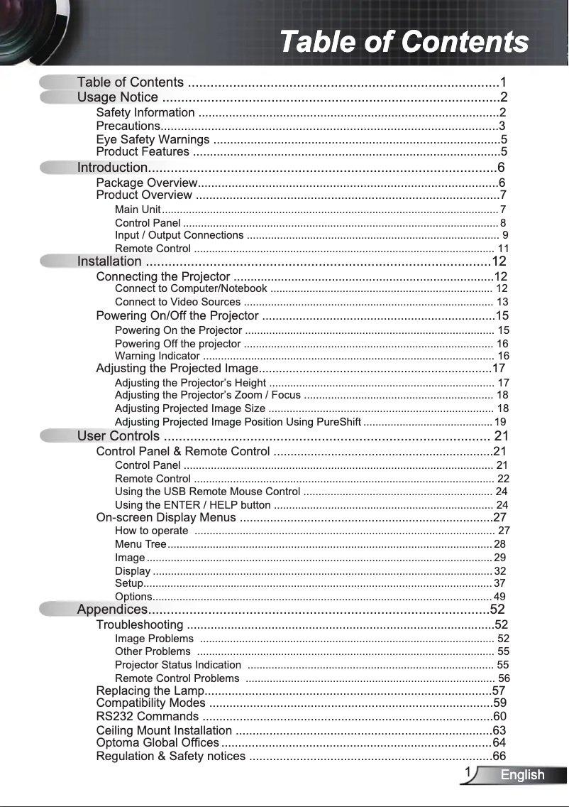 Page 1 de la notice Manuel utilisateur Optoma EW766