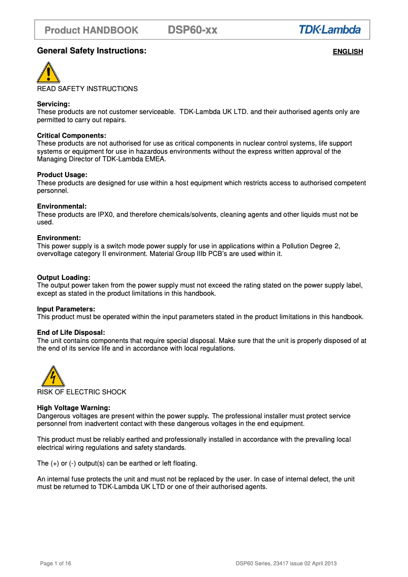 Image de la première page du manuel de l'appareil DSP60-12