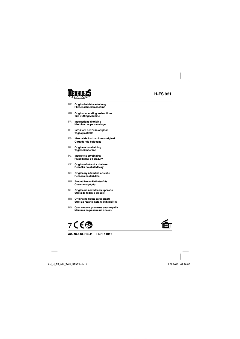 Page 1 de la notice Manuel utilisateur Herkules H-FS 921