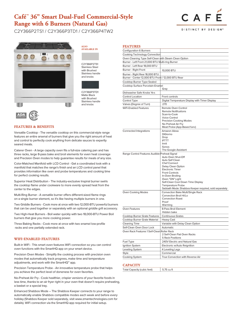 Página 1 del manual Ficha técnica GE C2Y366P4TW2