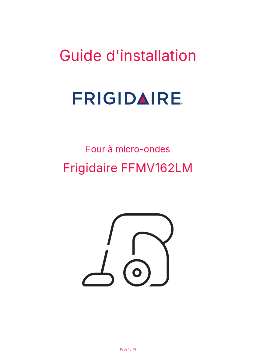 Page n°1 - Guide d'installation Frigidaire FFMV162LM