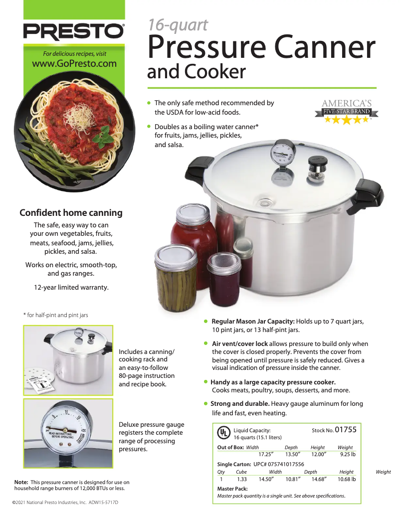 Page 1 of the manual Technical Sheet Presto 01755