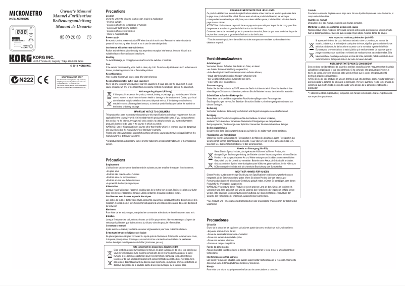 Page n°1 - Manuel utilisateur Korg Micrometro