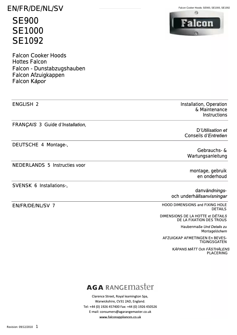 Page n°1 - Manuel utilisateur Falcon FHDSE 1092