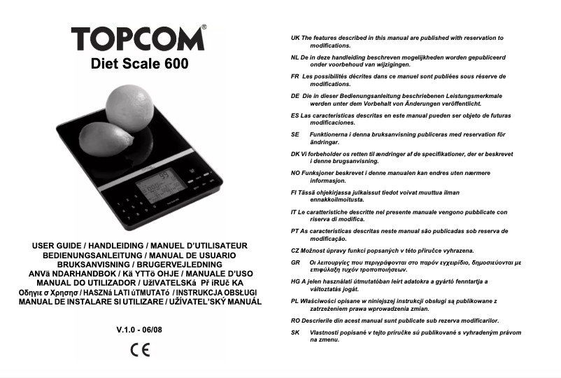 Image de la première page du manuel de l'appareil Diet scale 600
