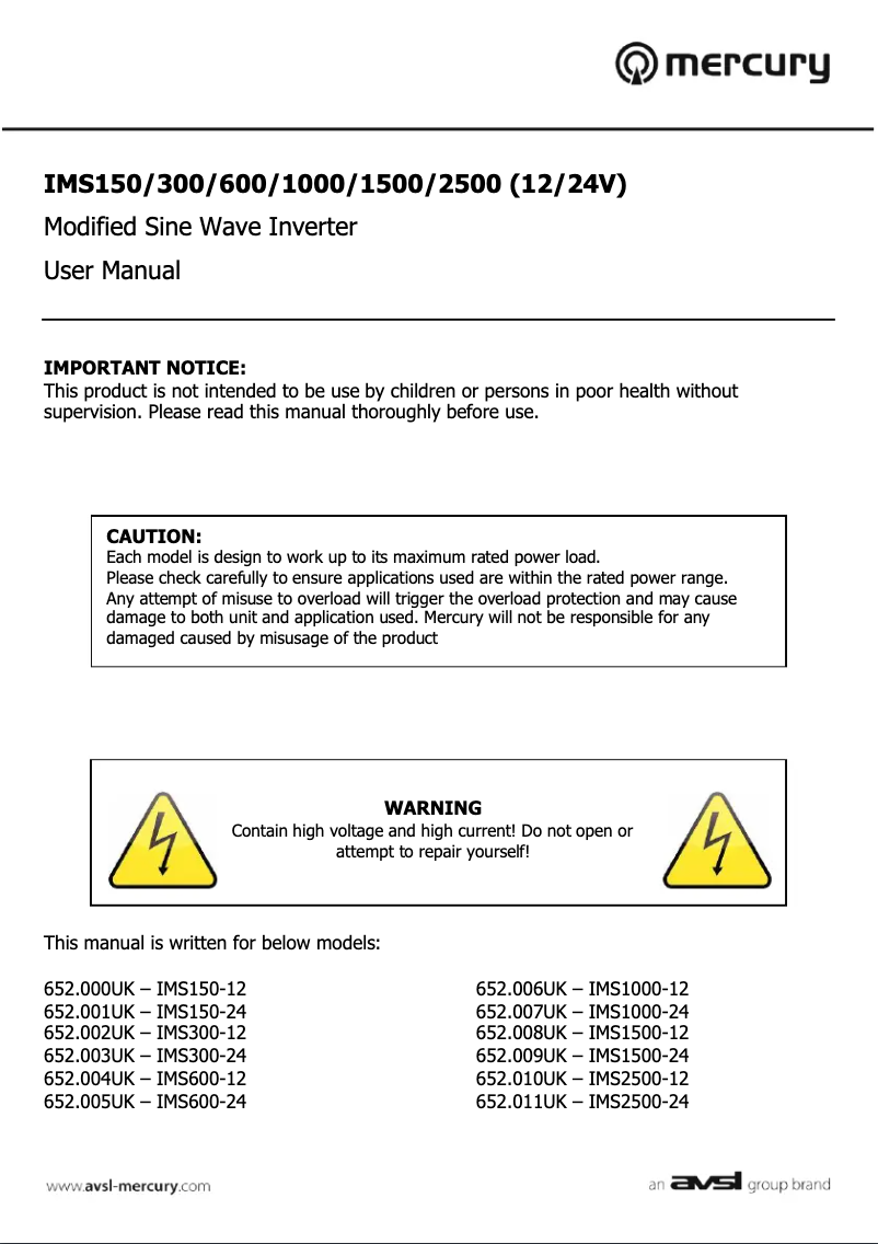 Page 1 de la notice Manuel utilisateur Mercury IMS150