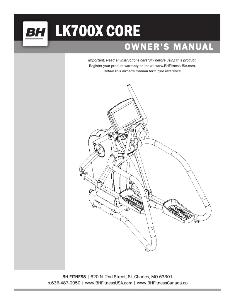 Page 1 de la notice Manuel utilisateur BH Fitness LK700X CORE