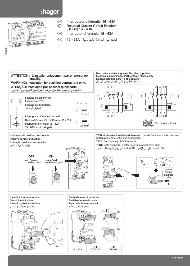 Page 1 de la notice Manuel utilisateur Hager CDA425U