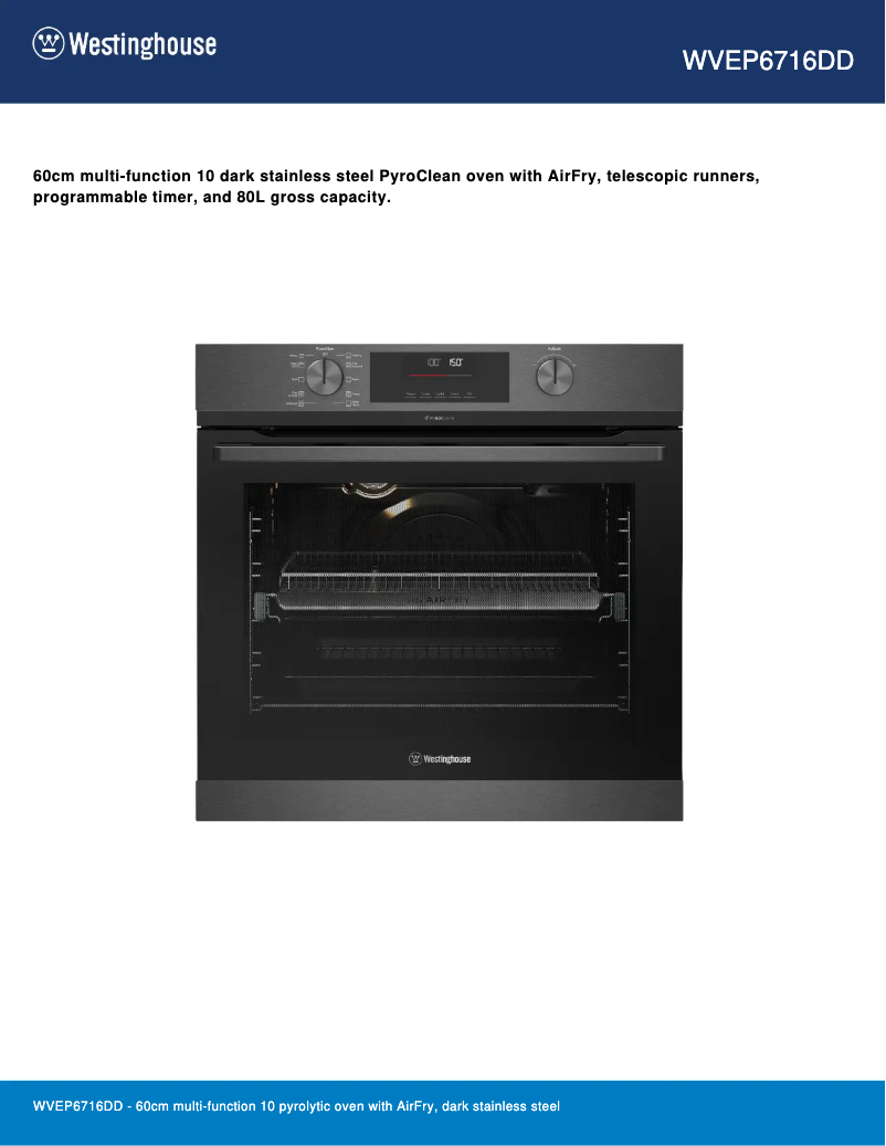 Page 1 de la notice Fiche technique Westinghouse WVEP6716DD