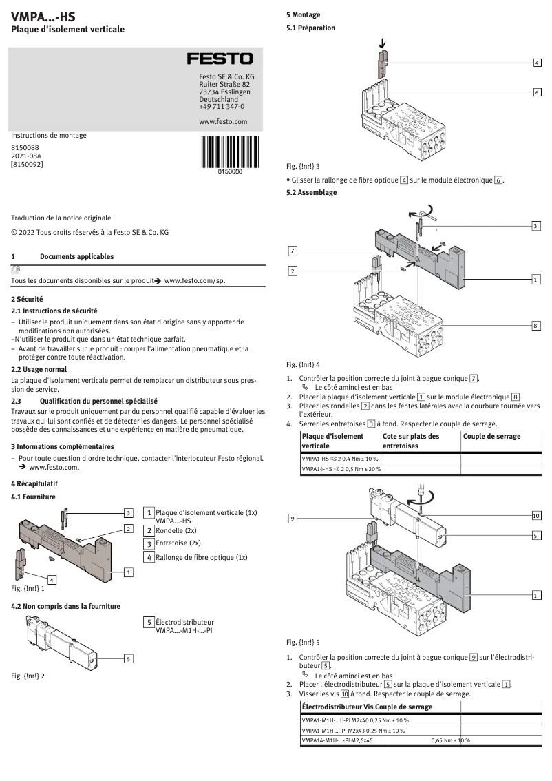 Page n°1 - Manuel utilisateur Festo VMPA1-HS