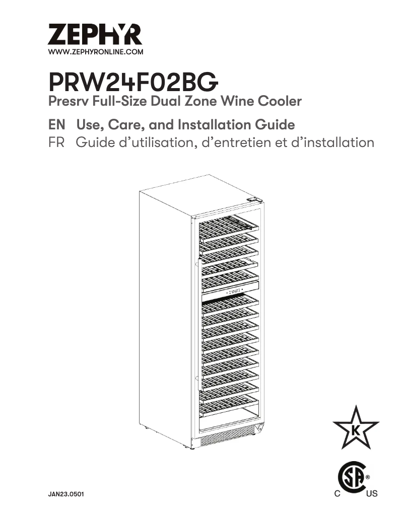 Page 1 de la notice Manuel utilisateur Zephyr PRW24F02BG