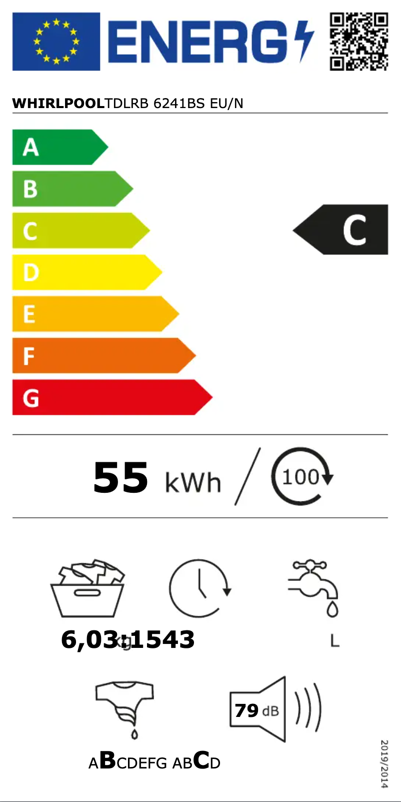 Page n°1 - Label énergétique Whirlpool TDLRB 6241BS EU/N