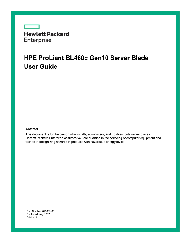 Image de la première page du manuel de l'appareil ProLiant BL460c G10