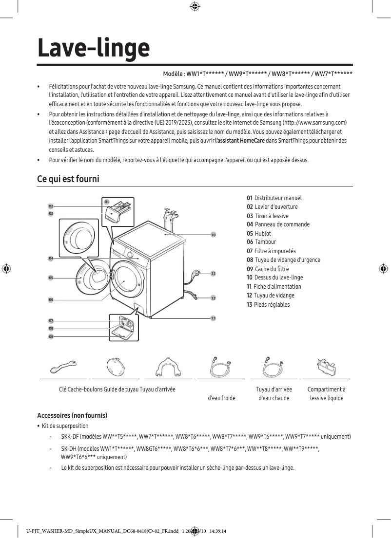 Image de la première page du manuel de l'appareil WW10T504DTW