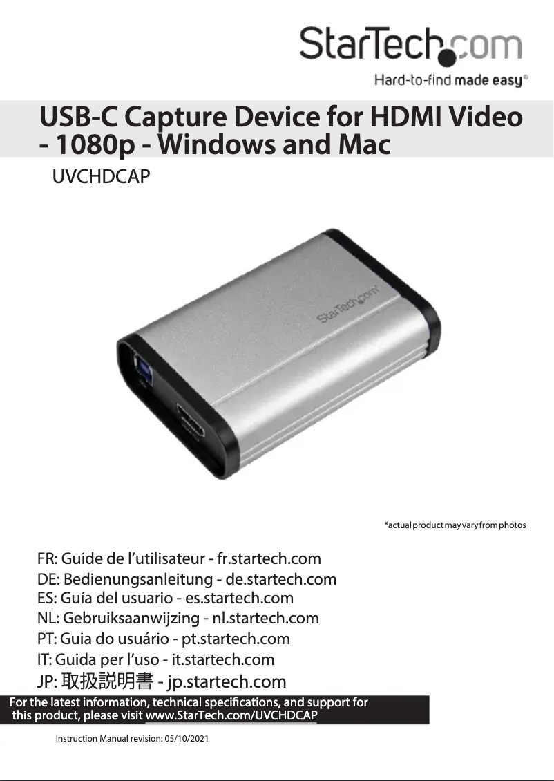 Page 1 de la notice Manuel utilisateur StarTech.com UVCHDCAP