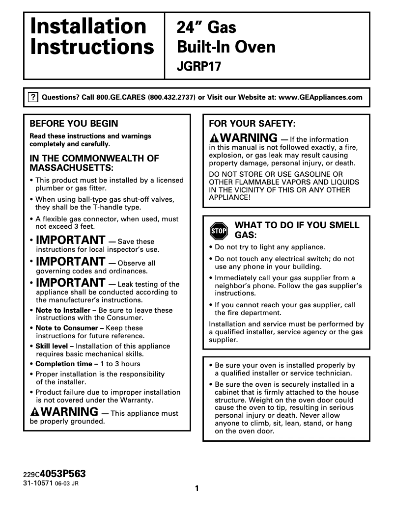 Image de la première page du manuel de l'appareil JGRP17WEWWW