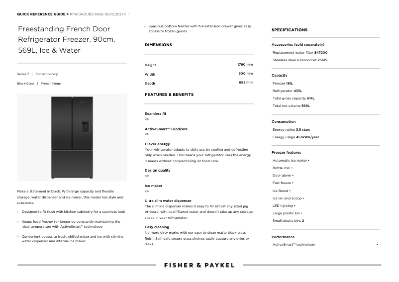 Página 1 del manual Ficha técnica Fisher & Paykel RF610AZUB5