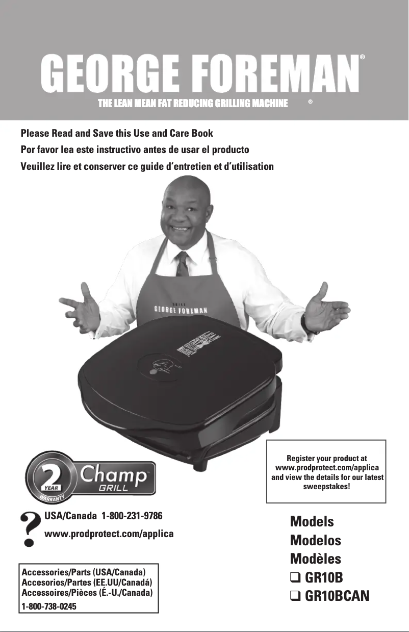 Page 1 de la notice Manuel utilisateur Applica Champ Grill GR10B