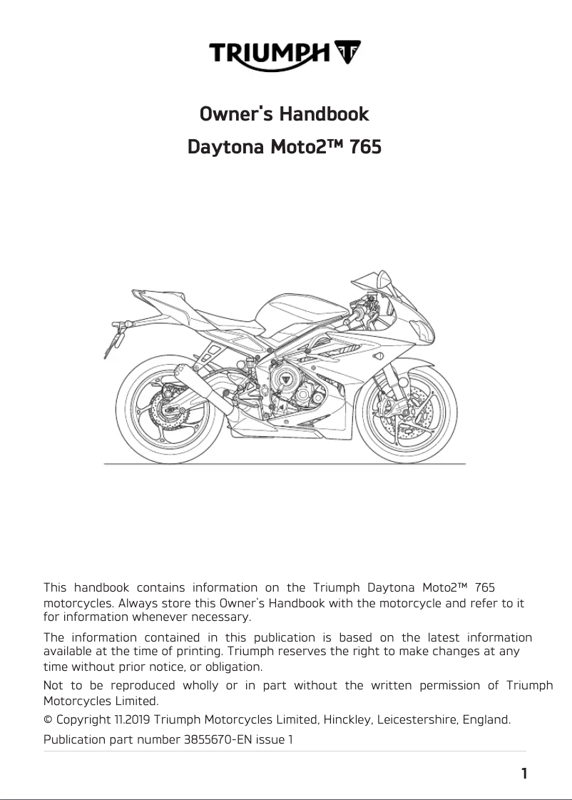 Page 1 de la notice Manuel utilisateur Triumph Daytona Moto2 765
