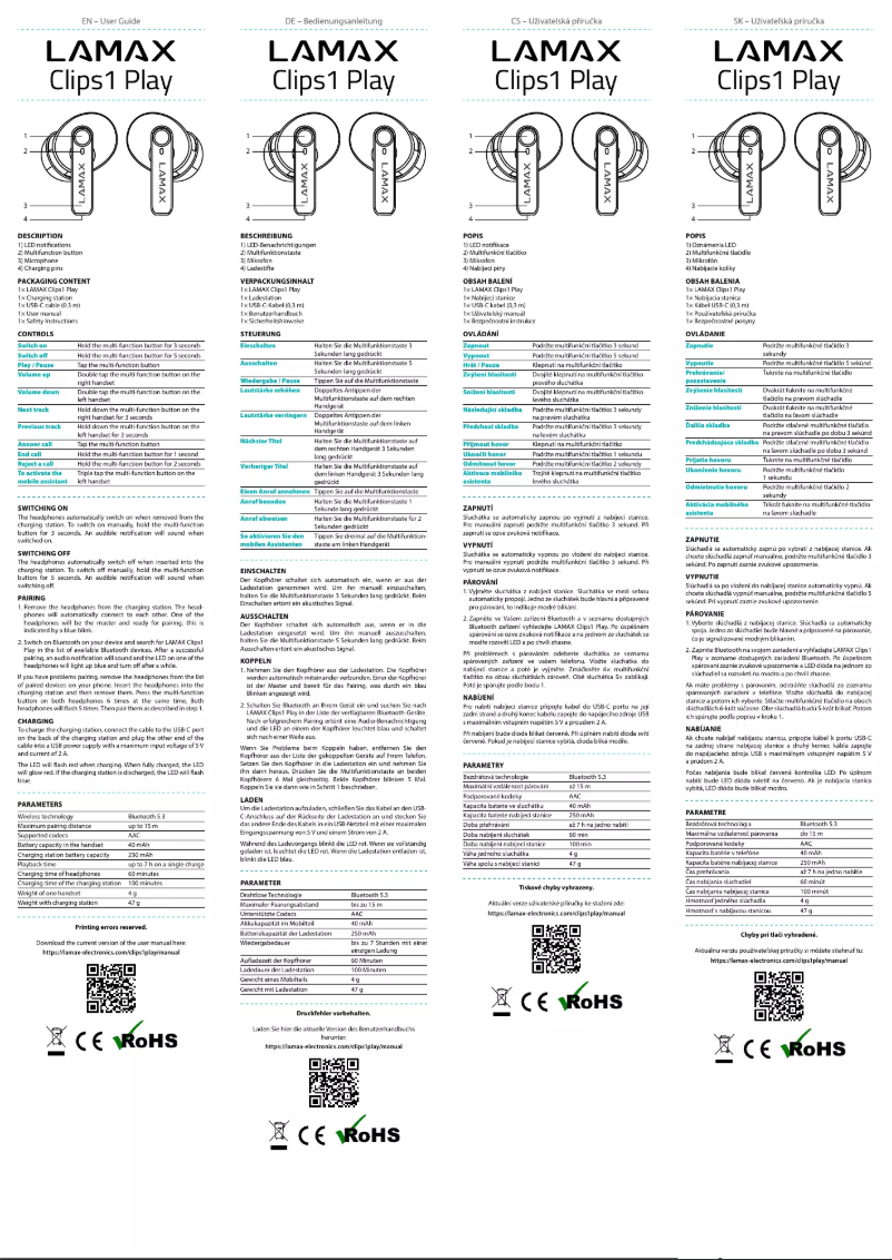 Page 1 de la notice Manuel utilisateur Lamax Clips1 Play