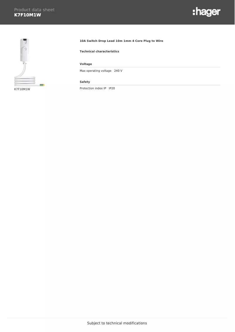 Page n°1 - Fiche technique Hager K7F10M1W