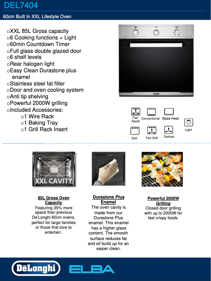 Page 1 de la notice Fiche technique DeLonghi DEL7404