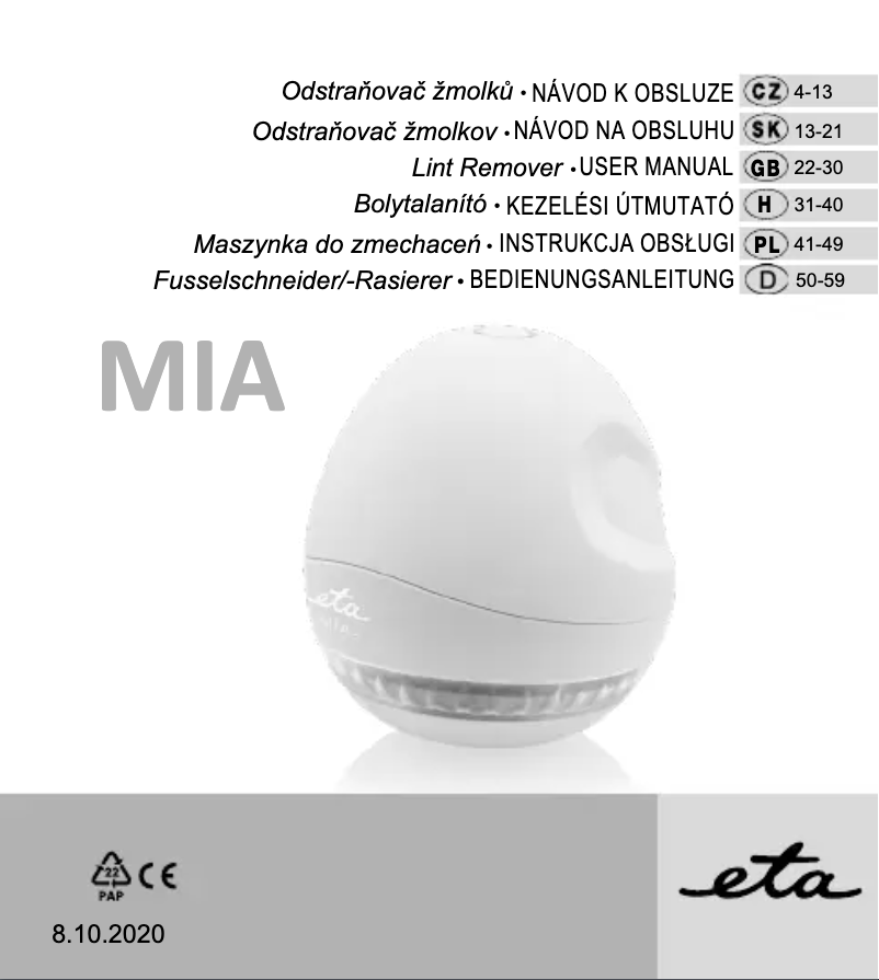 Image de la première page du manuel de l'appareil Mia 2260 90000