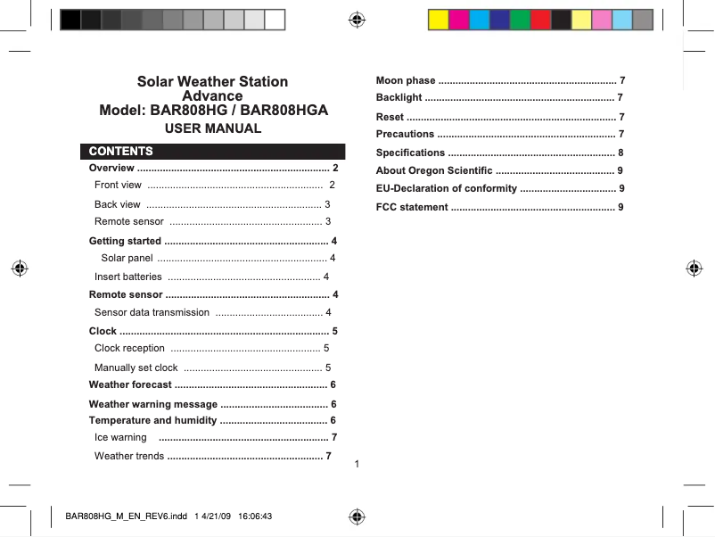 Image de la première page du manuel de l'appareil BAR808HG