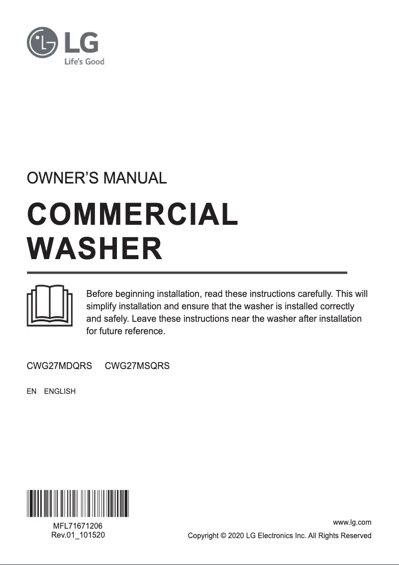 Page 1 de la notice Manuel utilisateur LG CWG27MSQRS