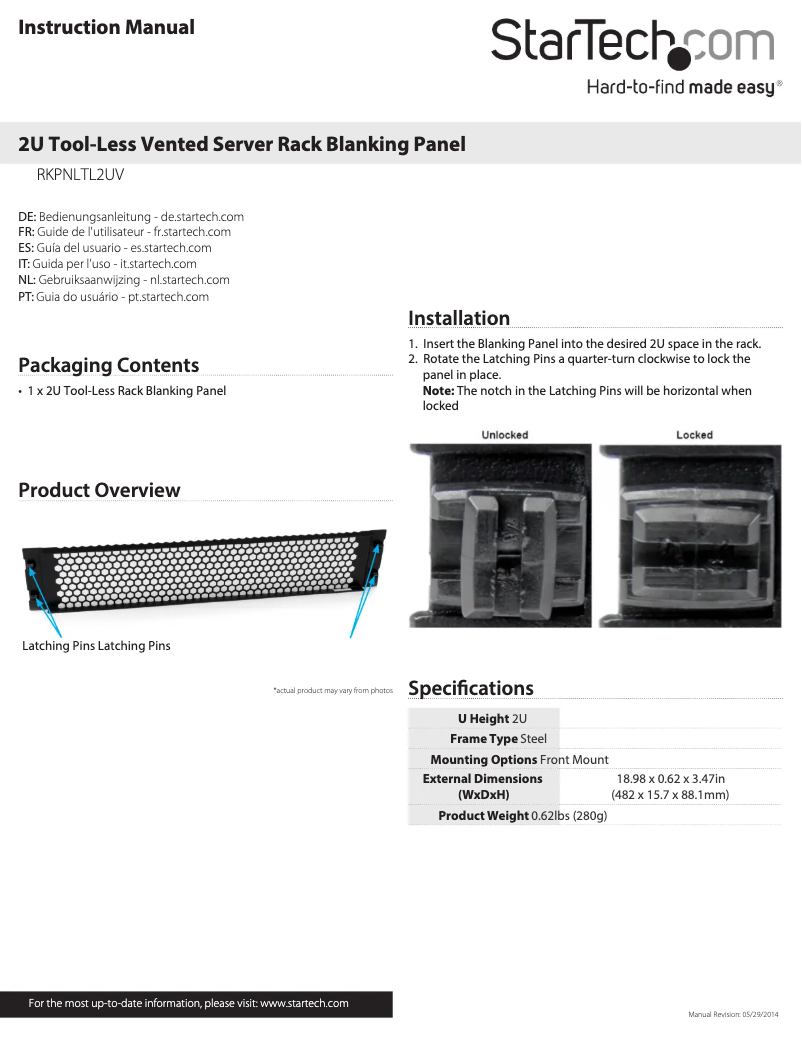 Page 1 de la notice Manuel utilisateur StarTech.com RKPNLTL2UV
